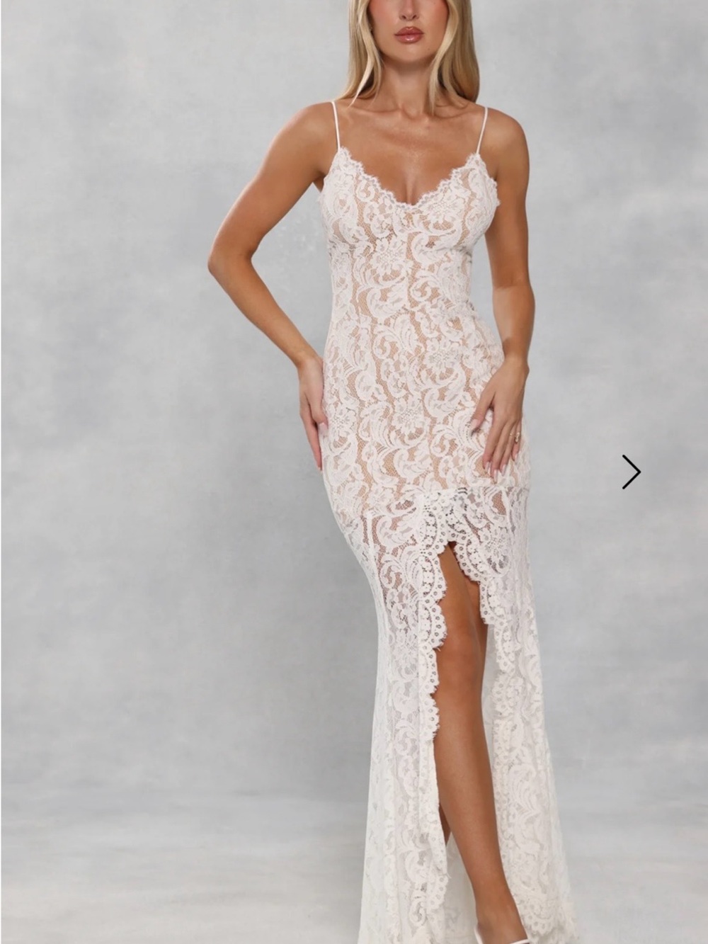 Hello Molly Two-Tone Lace Slip Maxi Dress in Blush and White